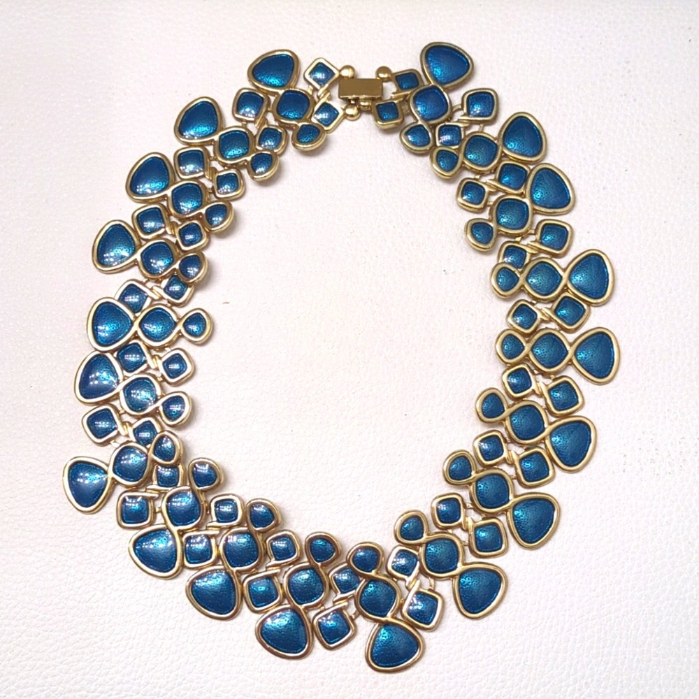 Turquoise Blue and Gold Collar Link Necklace